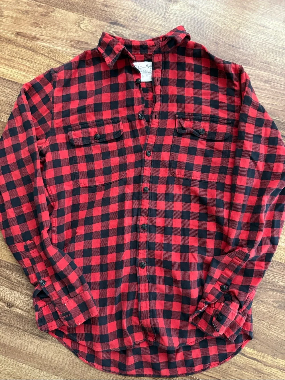 Red Black Plaid Button-Front Shirt